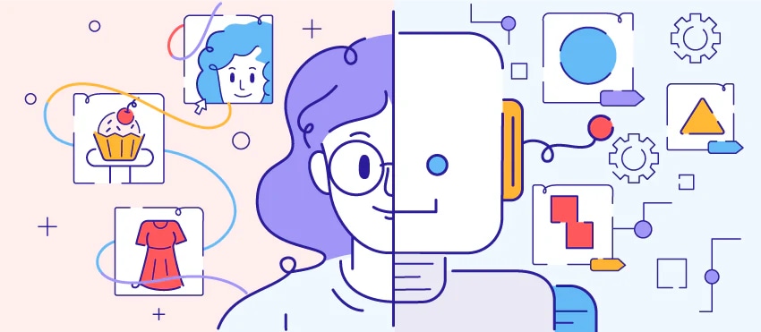 Illustration of a robot editing photos, representing AI and automation in image processing