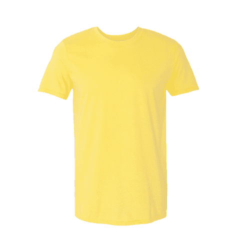 A yellow t-shirt displayed with a ghost mannequin effect, showcasing the garment with a clean, hollow interior.