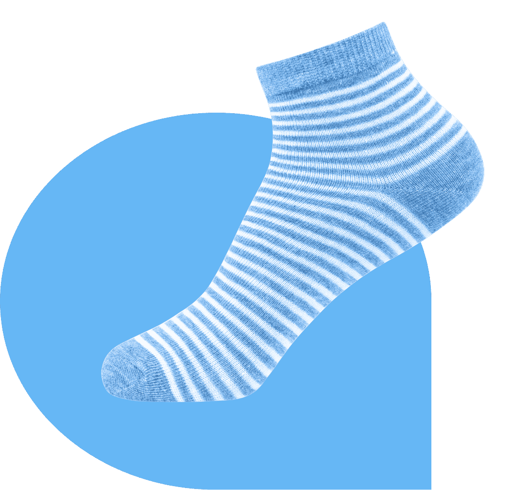 Blue and white striped sock against a cyan background, showcasing Path’s precise and professional photo editing services.
