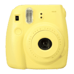 Yellow instant camera enhanced with professional photo retouching for vibrant product presentation. Edited.