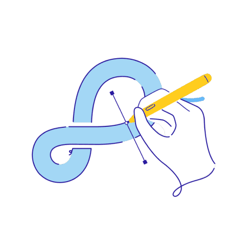 A hand drawing a smooth vector curve with a pen tool, illustrating professional vector design services.