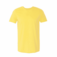 A yellow t-shirt displayed with a ghost mannequin effect, showcasing the garment with a clean, hollow interior.